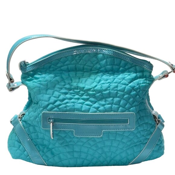 VERA BRADLEY Women's Handbag Blue Quilted Fabric Patent Leather Trim Zip Pocket - Picture 9 of 16